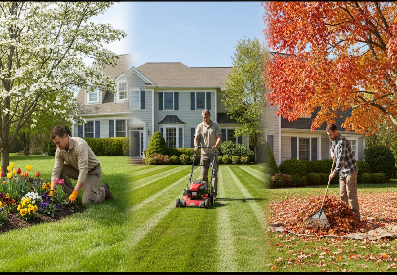 Seasonal flower beds and lawn maintenance in a Lahore garden